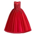thumbnail image 1 of IBTOM CASTLE Little Big Girls Flower Tulle Dress Princess Pageant Wedding Birthday Party Formal Long Dance Evening Maxi Gown 5-6 Years Red, 1 of 8