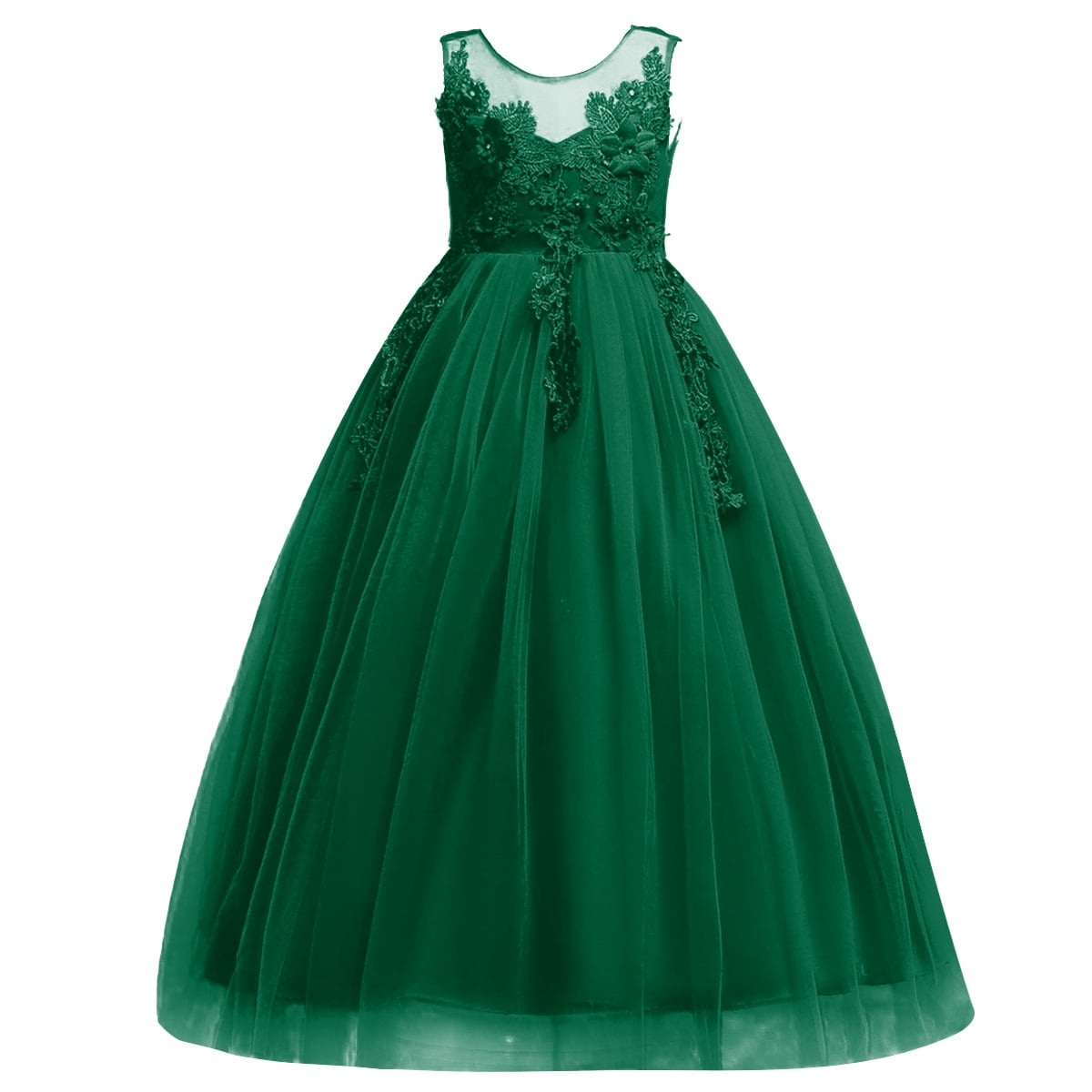 IBTOM CASTLE Little Big Girls Flower Tulle Dress Princess Pageant Birthday Party Wedding Formal Floor Length Long Dance Evening Maxi Gown 8 9 Years Green Walmart Business Supplies