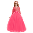 thumbnail image 1 of IBTOM CASTLE Little Big Girls Flower Vintage Floral Lace 3/4 Sleeves Floor Length Dress Wedding Party Evening Formal Pageant Dance Gown 5-6 Years Watermelon Red, 1 of 8