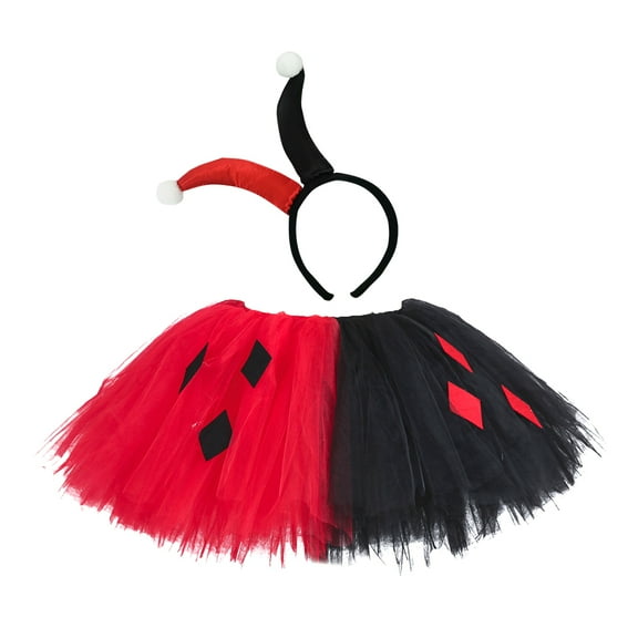 IBTOM CASTLE Little Big Girls Halloween Christmas Carnival Cosplay Princess Dress up Clothes Tutu Skirt + Headband Fairy Outfit 9-12 Years Red - Clown