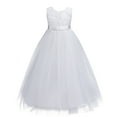 thumbnail image 1 of IBTOM CASTLE Little Big Girls Vintage Lace Junior Bridesmaid Dress Floor Length Dance Ball Pageant Maxi Gown for Party Wedding 12-13 Years White, 1 of 8