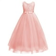thumbnail image 1 of IBTOM CASTLE Little Big Girls Vintage Lace Junior Bridesmaid Dress Floor Length Dance Ball Pageant Maxi Gown for Party Wedding 4-5 Years Pink Coral, 1 of 8
