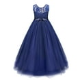 thumbnail image 1 of IBTOM CASTLE Little Big Girls Vintage Lace Junior Bridesmaid Dress Floor Length Dance Ball Pageant Maxi Gown for Party Wedding 5-6 Years Navy Blue, 1 of 8