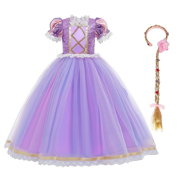 IBTOM CASTLE Little Girls Princess Halloween Cosplay Clothes for Child Party Fancy Dress up Long Evening Gown 3-4 Years Light Purple