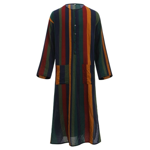 IBTOM CASTLE Men's Muslim Thobe Long Sleeve Striped Robe Gown Arab Islamic Kaftan Abaya Dress Middle East Dubai Ramadan Clothing 5XL Yellow