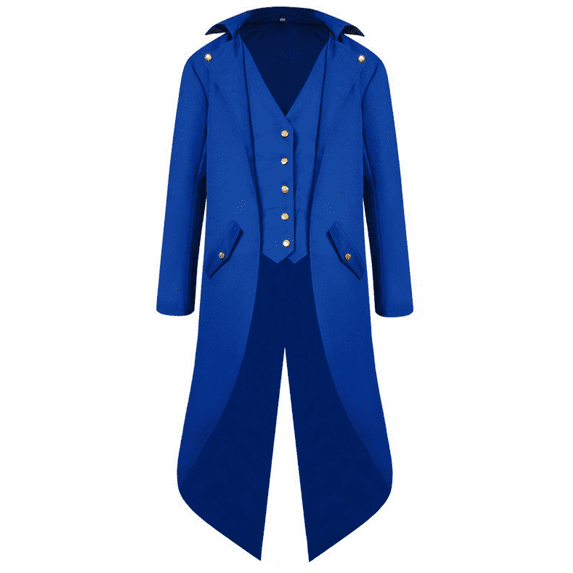 IBTOM CASTLE Men's Steampunk Vintage Tailcoat Jacket Gothic Medieval Victorian Frock Button Down Swallow Coat L Blue
