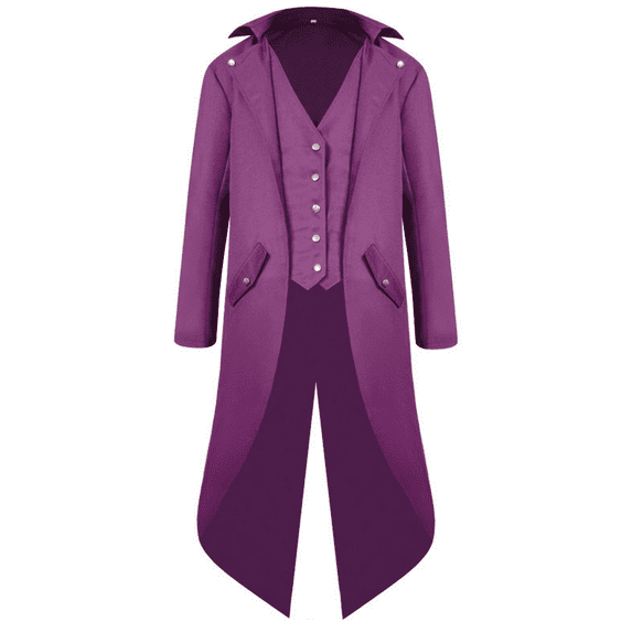 IBTOM CASTLE Men's Steampunk Vintage Tailcoat Jacket Gothic Medieval Victorian Frock Button Down Swallow Coat M Purple
