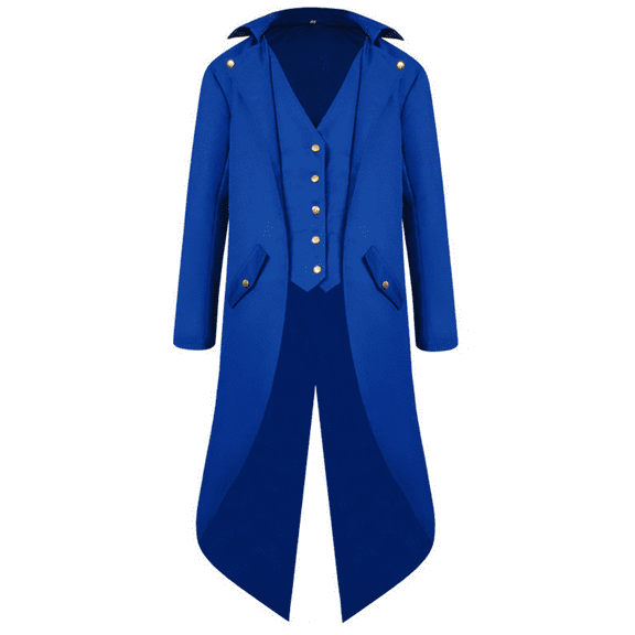 IBTOM CASTLE Men's Steampunk Vintage Tailcoat Jacket Gothic Medieval Victorian Frock Button Down Swallow Coat S Blue