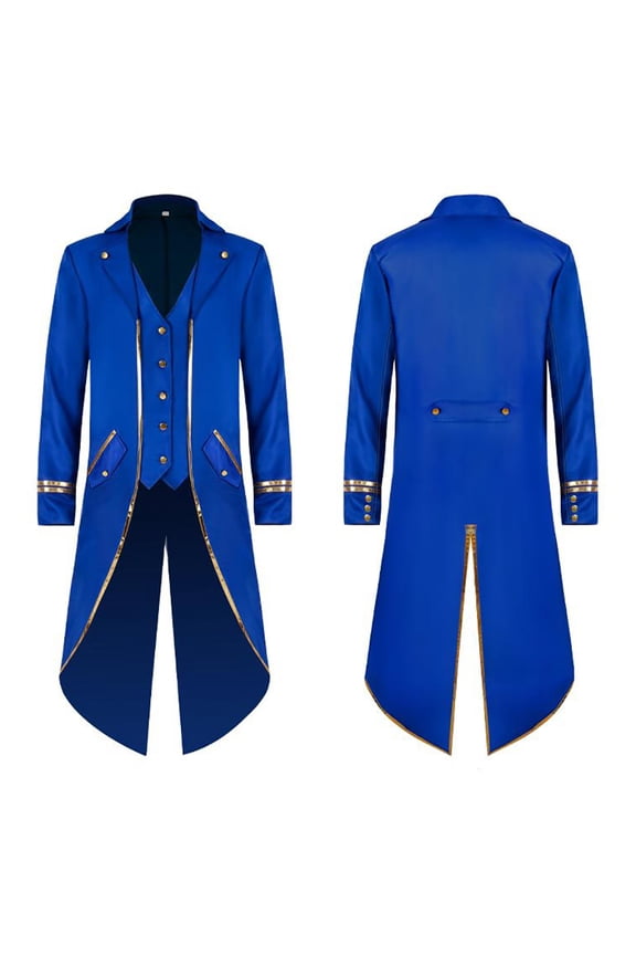 Men's Steampunk Vintage Tailcoat Jacket Gothic Medieval Victorian Frock Button Down Swallow Coat Uniform M Blue & Gold