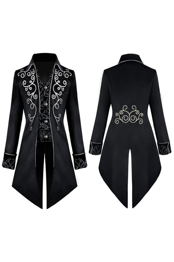 Men's Steampunk Vintage Tailcoat Jacket Gothic Medieval Victorian Frock Button Down Swallow Coat Uniform XL Black Floral