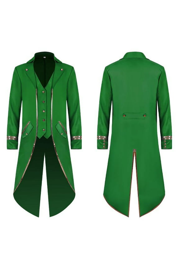 Men's Steampunk Vintage Tailcoat Jacket Gothic Medieval Victorian Frock Button Down Swallow Coat Uniform XL Green & Gold