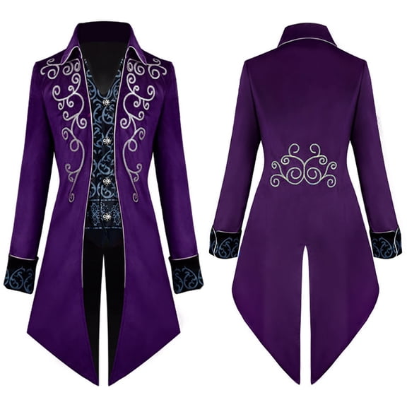 IBTOM CASTLE Men's Steampunk Vintage Tailcoat Jacket Gothic Medieval Victorian Frock Button Down Swallow Coat Uniform XL Purple Floral
