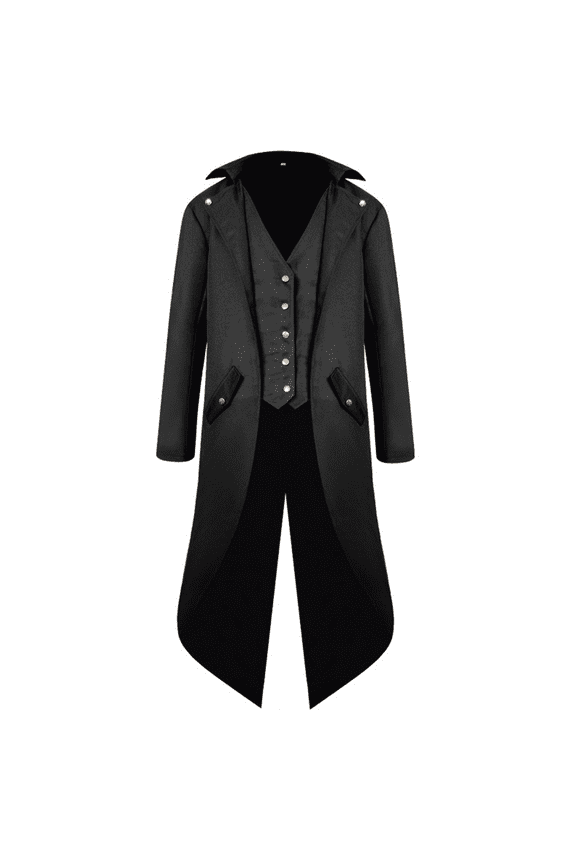 Men's Steampunk Vintage Tailcoat Jacket Gothic Medieval Victorian Frock Button Down Swallow Coat XL Black