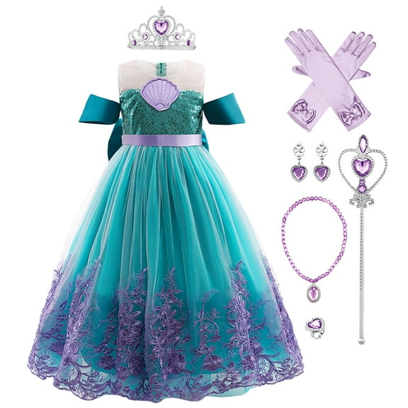 IBTOM CASTLE Mermaid Clothes for Toddler Child Girls Princess Dress Kids Birthday Party Carnival Halloween Cosplay Children's Outfits Fancy Dress with Accessories 5-6 Years Green