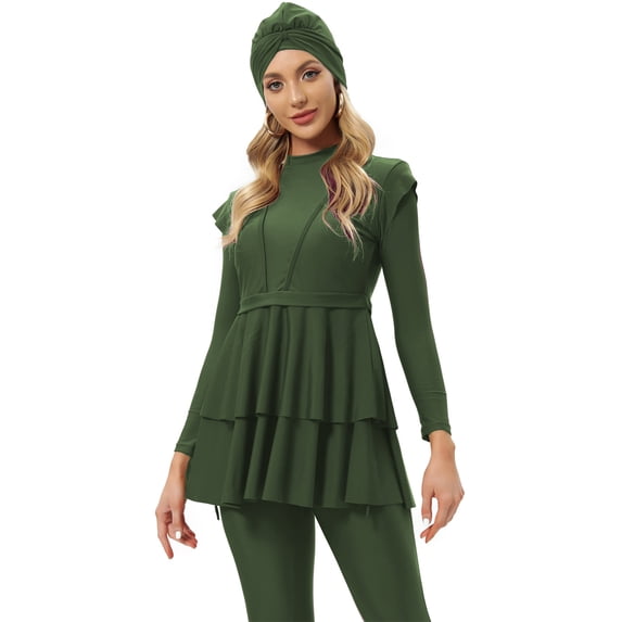 IBTOM CASTLE Modest Muslim Islamic Long Sleeve Burkini for Women Full Cover Swim Rashguard Hijab Swimsuit Bathing Suit 4XL Green