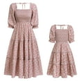 thumbnail image 1 of IBTOM CASTLE Mommy and Me Matching Dresses Floral Printed Ruffled Lantern Sleeves A-Line Long Dress Mom Daughter Matching Outfits 11-12 Years Pink Flowers, 1 of 8