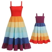 IBTOM CASTLE Mommy and Me Dress Summer Casual Boho Floral A-Line Ruffled Flowy Beach Hawaiian Vacation Maxi Dress 8-9 Years Rainbow