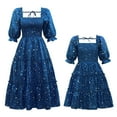 thumbnail image 1 of IBTOM CASTLE Mommy and Me Matching Dresses Floral Printed Ruffled Lantern Sleeves A-Line Long Dress Mom Daughter Matching Outfits L Blue Stars, 1 of 8