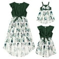 thumbnail image 1 of IBTOM CASTLE Mommy and Me Matching Dresses Ruffled Midi Dress Summer Solid Color Stripe Mom Daughter Matching Outfits 6-7 Years Green Flower, 1 of 8