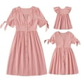 thumbnail image 1 of IBTOM CASTLE Mommy and Me Matching Dresses Ruffled Midi Dress Summer Solid Color Stripe Mom Daughter Matching Outfits XL Pink, 1 of 8