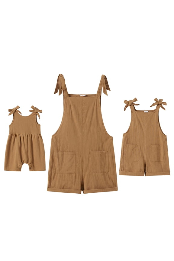Mommy and Me Outfits Solid Color Family Matching Overall Shorts Jumpsuit Romper Summer Clothes for Mother and Daughter 3-6 Months Khaki