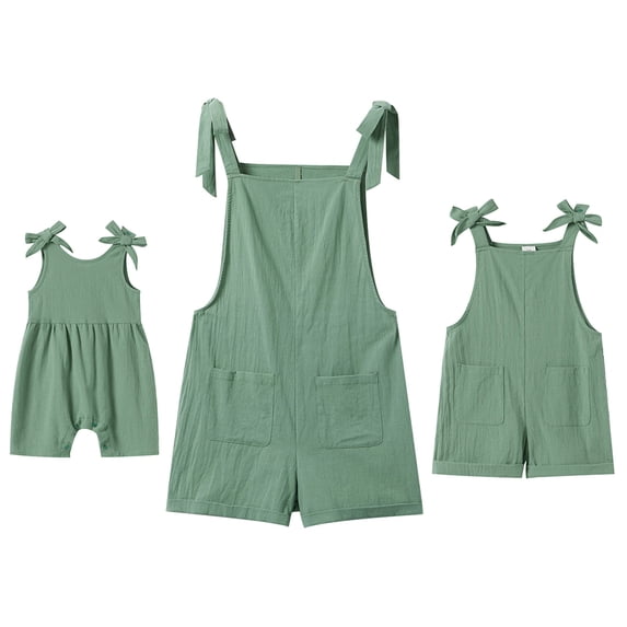 IBTOM CASTLE Mommy and Me Outfits Solid Color Family Matching Overall Shorts Jumpsuit Romper Summer Clothes for Mother and Daughter 4-5 Years Green