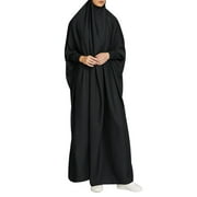IBTOM CASTLE Muslim Abaya for Women One Piece Long Sleeve Islamic Prayer Dress with Hooded Hijab Maxi Kaftan Robe Modest Clothes One Size Black