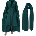 thumbnail image 1 of IBTOM CASTLE Muslim Chiffon Abaya for Women Open Front Cardigan Modest Dress with Hijab Scarf Middle East Arabian Robe Islamic Long Dress M Dark Green, 1 of 9