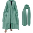 thumbnail image 1 of IBTOM CASTLE Muslim Chiffon Abaya for Women Open Front Cardigan Modest Dress with Hijab Scarf Middle East Arabian Robe Islamic Long Dress L Mint Green, 1 of 8