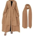 thumbnail image 1 of IBTOM CASTLE Muslim Chiffon Abaya for Women Open Front Cardigan Modest Dress with Hijab Scarf Middle East Arabian Robe Islamic Long Dress L Khaki, 1 of 8