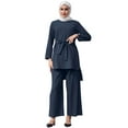 thumbnail image 1 of IBTOM CASTLE Muslim Clothes for Women Arabic Long Sleeve Loose Ramadan Tracksuit Islamic Clothing Blouse Wide Leg Pant Suits 4XL Blue, 1 of 8