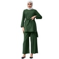 thumbnail image 1 of IBTOM CASTLE Muslim Clothes for Women Arabic Long Sleeve Loose Ramadan Tracksuit Islamic Clothing Blouse Wide Leg Pant Suits 4XL Green, 1 of 8