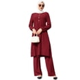 thumbnail image 1 of IBTOM CASTLE Muslim Clothes for Women Arabic Long Sleeve Loose Ramadan Tracksuit Islamic Clothing Blouse Wide Leg Pant Suits XL Wine Red, 1 of 8