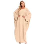 IBTOM CASTLE Muslim Dresses for Women, Long Sleeve Eid Islamic Prayer Jilbab Khimar Cardi Robe Middle East Maxi Abaya Dress Apricot&hijab