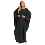 IBTOM CASTLE Muslim Dresses for Women, Long Sleeve Eid Islamic Prayer Jilbab Khimar Cardi Robe Middle East Maxi Abaya Dress Black&hijab
