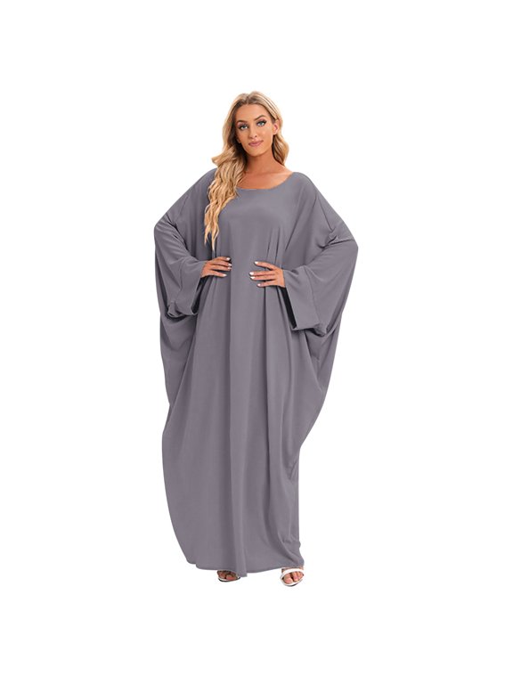 Muslim Dresses for Women, Long Sleeve Eid Islamic Prayer Jilbab Khimar Cardi Robe Middle East Maxi Abaya Dress Gray&hijab