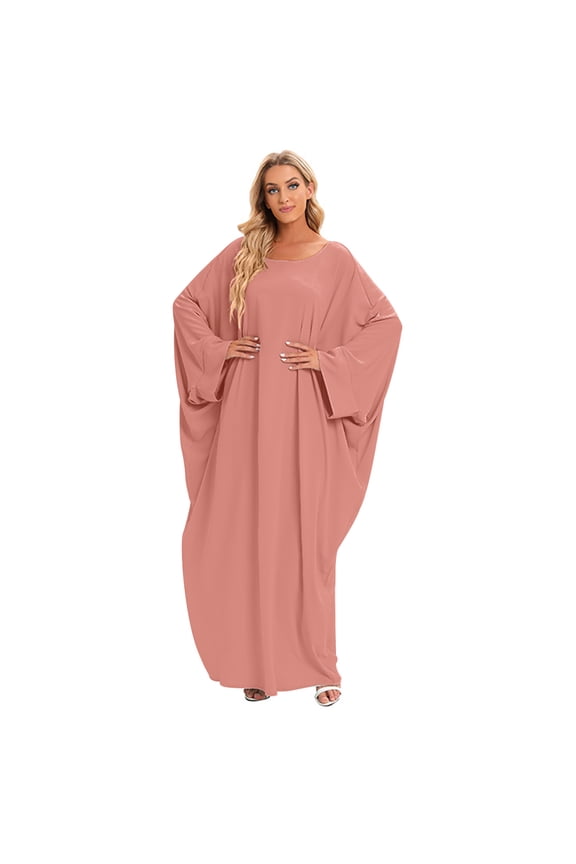Muslim Dresses for Women, Long Sleeve Eid Islamic Prayer Jilbab Khimar Cardi Robe Middle East Maxi Abaya Dress Pink