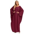 thumbnail image 1 of IBTOM CASTLE Muslim Dresses for Women, Long Sleeve Eid Islamic Prayer Jilbab Khimar Cardi Robe Middle East Maxi Abaya Dress Wine Red, 1 of 6