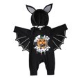 thumbnail image 1 of IBTOM CASTLE Newborn Baby Bat Costume Halloween Cosplay Cloak Romper with Wings Ears Hoodie My First Halloween Outfit for Boy Girl 0-6 Months Black Pumpkin, 1 of 7