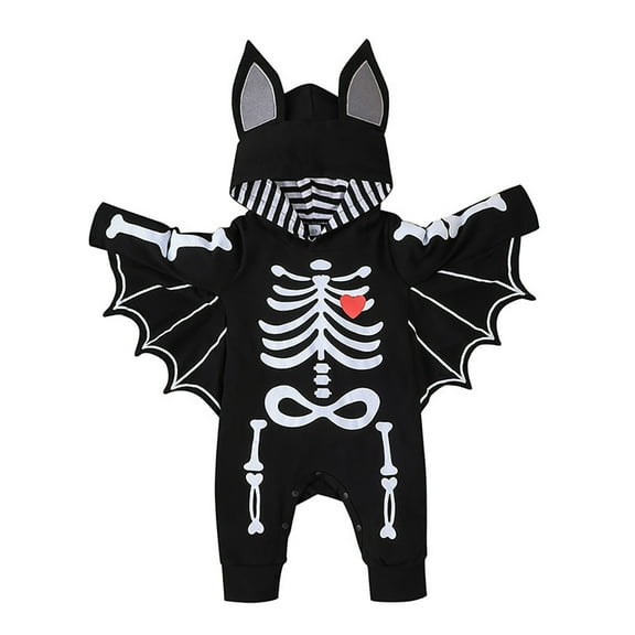 IBTOM CASTLE Newborn Baby Bat Costume Halloween Cosplay Cloak Romper with Wings Ears Hoodie My First Halloween Outfit for Boy Girl 18-24 Months Black Skull