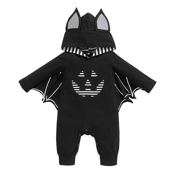 IBTOM CASTLE Newborn Baby Bat Costume Halloween Cosplay Cloak Romper with Wings Ears Hoodie My First Halloween Outfit for Boy Girl 2-3 Years Black Smile