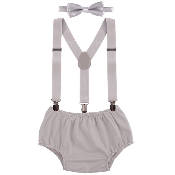 IBTOM CASTLE Newborn Baby Boy First Birthday Outfit Bloomers Diaper Cover Pants   Suspenders   Bow Tie Casual Clothes Set for Cake Smash