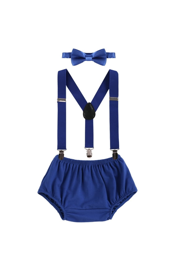 Newborn Baby Boy First Birthday Outfit Bloomers Diaper Cover Pants + Suspenders + Bow Tie Casual Clothes Set for Cake Smash