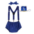 thumbnail image 1 of IBTOM CASTLE Newborn Baby Boy Half Birthday Cake Smash Outfit Diaper Cover+Suspenders+Bow Tie+Crown Baby Shower Photography Clothes Set 6-12 Months Royal Blue, 1 of 8