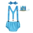 thumbnail image 1 of IBTOM CASTLE Newborn Baby Boy Half Birthday Cake Smash Outfit Diaper Cover+Suspenders+Bow Tie+Crown Baby Shower Photography Clothes Set 6-12 Months Sky Blue, 1 of 8
