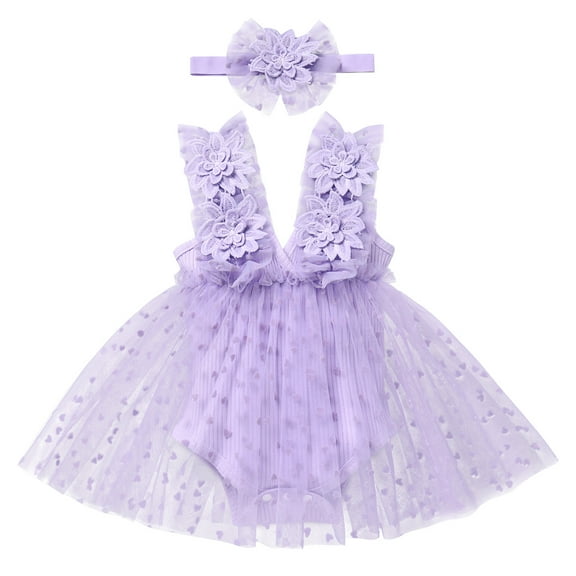 IBTOM CASTLE Newborn Baby Girl 1st Birthday Outfit Butterfly Lace Tulle Romper Dress with Headband Cake Smash Photo Shoot