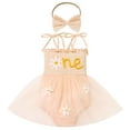thumbnail image 1 of IBTOM CASTLE Newborn Baby Girl 1st Birthday Outfit Lace Tulle Bodysuit with Floral Headband Cake Smash Photo Props 12-18 Months Peach - Floral, 1 of 7
