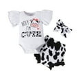 thumbnail image 1 of IBTOM CASTLE Newborn Baby Girls Casual Clothes Ruffles Sleeve Romper + Fruit Floral Bottoms Shorts + Headband 3PCS Summer Birthday Outfits 0-3 Months Cow, 1 of 8