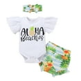 thumbnail image 1 of IBTOM CASTLE Newborn Baby Girls Casual Clothes Ruffles Sleeve Romper + Fruit Floral Bottoms Shorts + Headband 3PCS Summer Birthday Outfits 0-3 Months Pineapple, 1 of 8