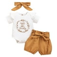 thumbnail image 1 of IBTOM CASTLE Newborn Baby Girls Coming Home Outfit Ruffle Romper Short Pants Headband Summer Clothes Set, 3-Piece 0-3 Months White, 1 of 8